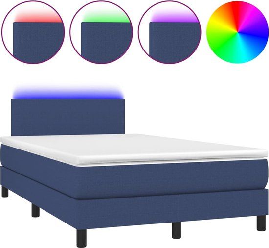 vidaXL Boxspring met matras en LED stof blauw 120x200 cm