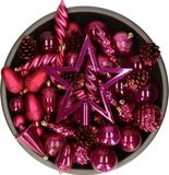 Decoris kerstballen, ornamenten en piek set - 60-delig - donkerroze - kunststof - kerstversiering