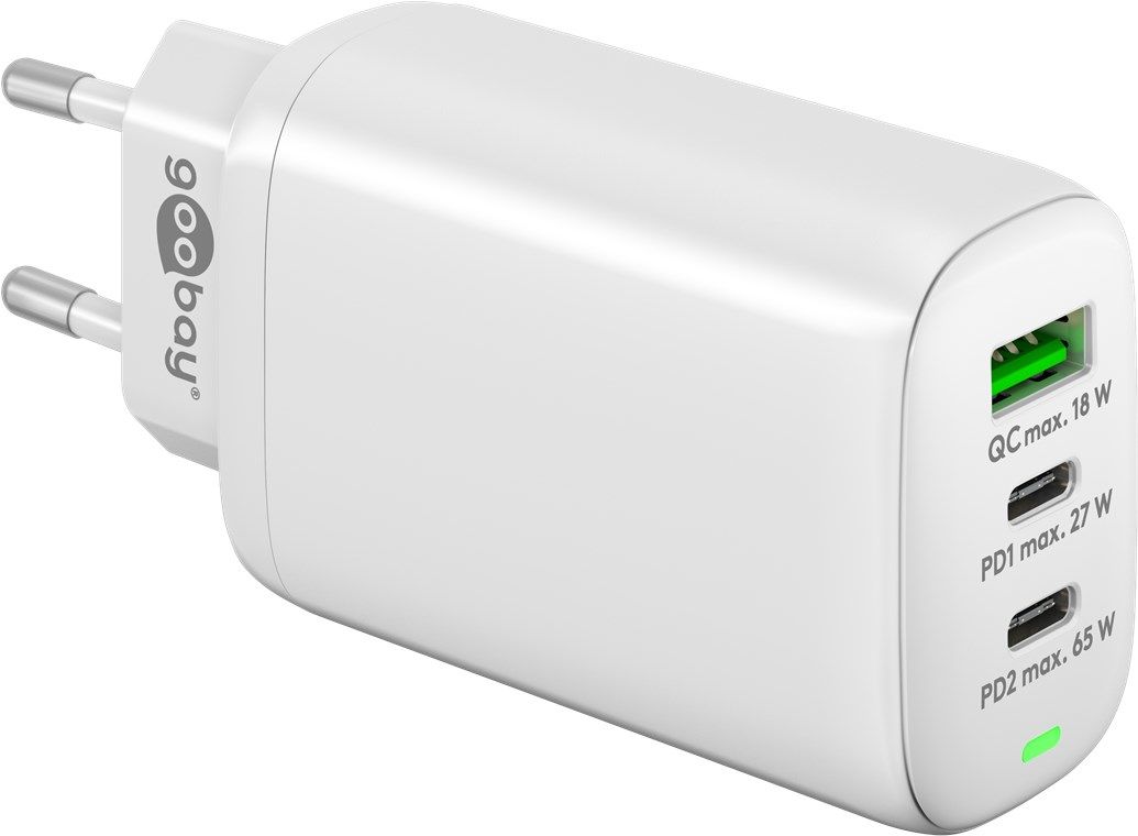 Goobay USB Charger - 2x USB-C, 1x USB-A, Quick Charge 3.0 - White