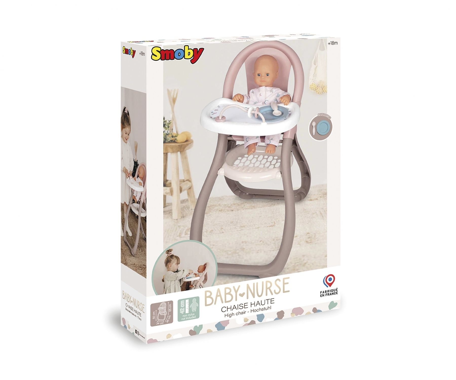 Smoby Baby Nurse Poppen Kinderstoel - Roze/Crème - Vanaf 18 Maanden