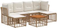 vidaXL Hoek loungeset 6 zitplaatsen Polyester Naturel en Crème Wit