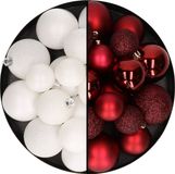 Decoris Kaemingk B.V. Kerstballen 60x stuks - mix donkerrood/wit - 4-5-6 cm - kunststof - kerstversiering
