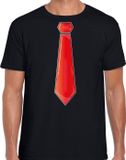 Bellatio Decorations Verkleed t-shirt voor heren - stropdas rood - zwart - carnaval - foute party XL
