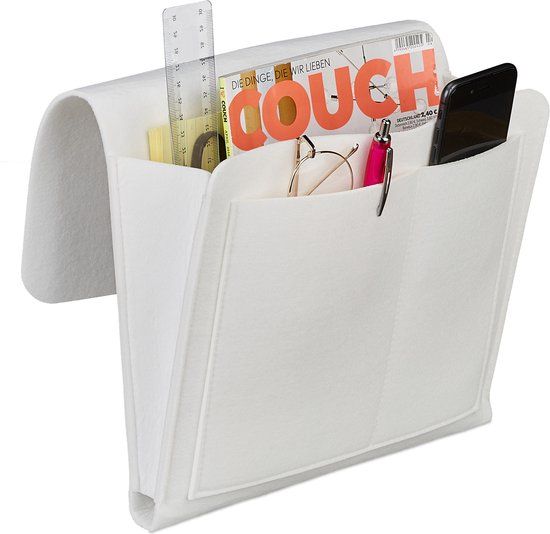 Relaxdays Bedside Pocket - 5 Vakken - Vilt - Wit