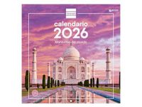 Finocam Wandkalender 2026, 30 x 30 cm, maandoverzicht januari - december 2026 + september 2025 (4 maanden), kalender 2026, wereldwonder, Spaans