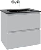 Saniclass Chaci Badkamermeubelset - 80x45x55cm - Keramische wastafel mat zwart - 1 wasbak - Zonder kraangat - 2 lades - Mat wit