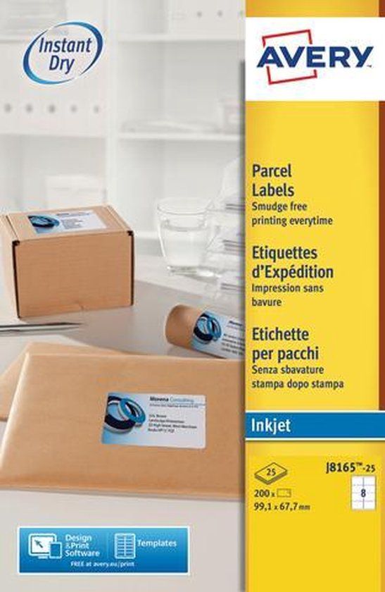 Avery J8165-25 Inkjet Etiket 99,1x67,7mm Wit 25 vel