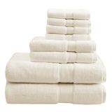Madison Park Signature luxe badhanddoeken, 800 g/m², 100% katoen, lang, extra grote badhanddoekenset, 8-delig, bestaande uit 2 badhanddoeken, 2 handdoeken en 4 wasdoeken, crèmekleurig