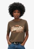 Superdry Versierd VL Graphic T-shirt Dames Korte Mouw Katoen Ronde Hals Regular Fit Casual Herfst/Winter 2024 Deep Khaki Green Slub