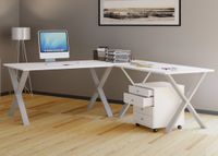 Vcm L-vormig bureau, L-vormig gamingbureau, hoekbureau, wit hoekbureau, hoekcomputerbureau, modern hoekbureau, diep bureau, L-vormig hoekbureau, werkstation, zilver/wit, 190x130x76 cm