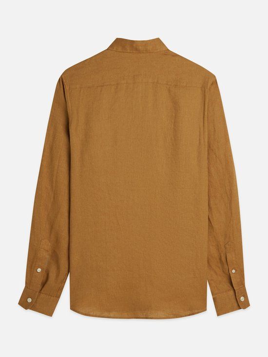 Scotch & Soda Heren Blouse Linnen Lange Mouw XXL Klassieke Kraag Borstzak Casual Oker