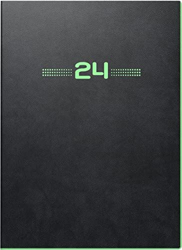 BRUNNEN Weekkalender NEON 2024 - Zwart/Groen - 14,8 x 20,8 cm
