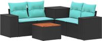vidaXL Bankstel - Zwart en blauw - Polyrattan en staal