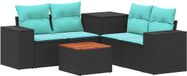 vidaXL Bankstel - Zwart en blauw - Polyrattan en staal