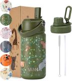 VANN® 3-Wandige Drinkfles en Schoolbeker voor kinderen met rietje in 1 – 400 ML – RVS – Met 4 accessoires – 24 uur koud/12 uur warm – Jungle