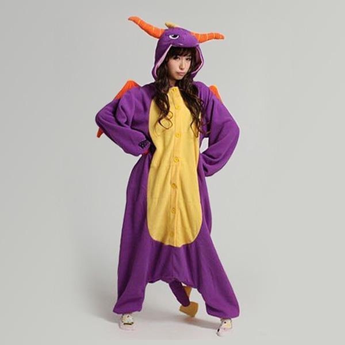 KIMU Onesie Spyro the Dragon pak kind - maat 128-134 - paarse draak kostuum drakenpak jumpsuit pyjama