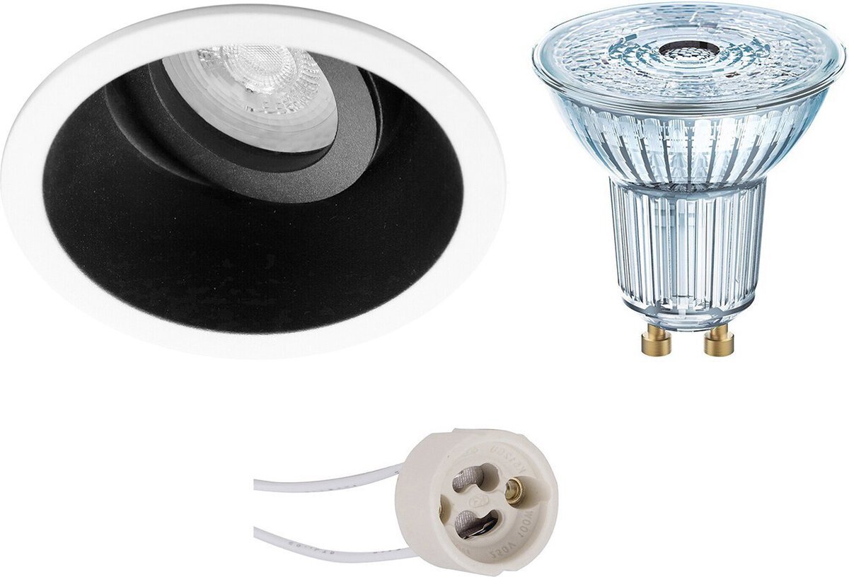 Qualu LED Spot Set - OSRAM Parathom PAR16 930 36D - Proma Zano Pro - GU10 Fitting - Dimbaar - Inbouw Rond - Mat Zwart/Wit - 3.7W - Warm Wit 3000K - Kantelbaar - Ø93mm