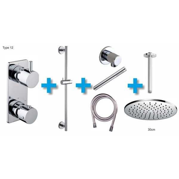 Wiesbaden Praya One Pack Inbouwthermostaatset Type 12 - 30cm - Chroom