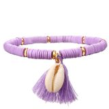 Deja Jewels Lookinggoodtoday Enkelband Platte Kralen Schelp & Kwastje - Paars