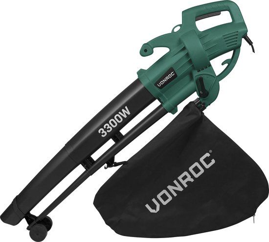 VONROC 3-in-1 Bladblazer - 3300W - Blazen, Zuigen & Versnipperen - 270km/h - Incl. 40L Opvangzak