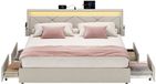 Songmics Metalen bedframe met ledverlichting en lades - 94,7 cm - Cappuccinobeige