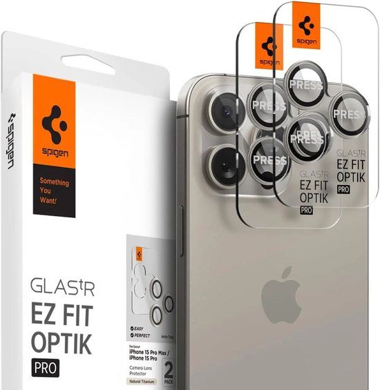 Spigen GlasTR EZ Fit Optik Pro Camera Lens Protector voor Apple iPhone 15 Pro / iPhone 15 Pro Max - Duo Pack - Titanium