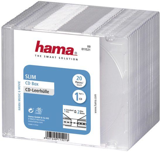 Hama 00011521 CD-hoes slim 1 CD/DVD/Blu-Ray Transparant Polystereen 20 stuk(s)