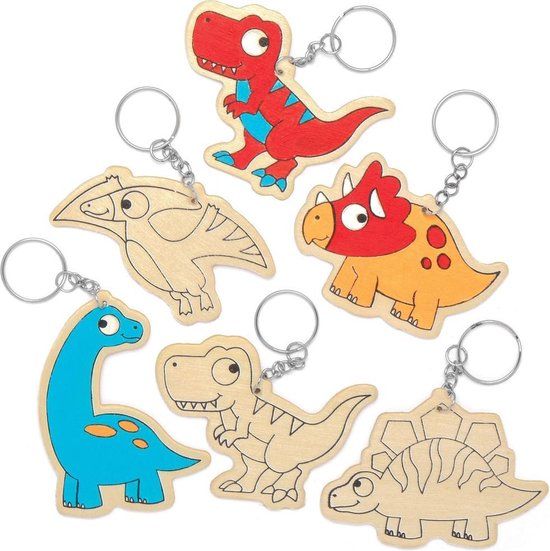 Baker Ross Houten Dinosaurus Sleutelhangers - 10 stuks - Knutselspullen voor Kinderen