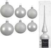 Kaemingk B.V. Grand paquet boules de Noël en verre hiver blanc brillant/mat 50x pièces - 4-6-8 cm incl. étoile mat 26 cm
