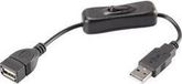 Renkforce RF-3322982 USB-kabel USB 2.0 USB-A stekker, USB-A bus 0.25 m Zwart Incl. aan/uitschakelaar, Vergulde steekcontacten