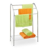 Relaxdays handdoekenrek, 3 stangen, met plank, staal, HxBxD: 83,5 x 57,5 x 25,5 cm, handdoekhouder vrijstaand, zilver