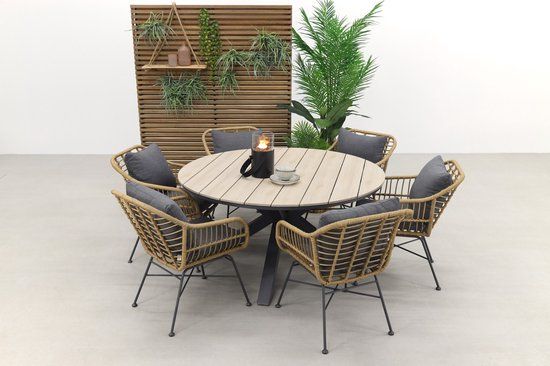 Garden Impressions Margriet naturel / Edison Ronde Tuinset - 148 cm - 6 Personen