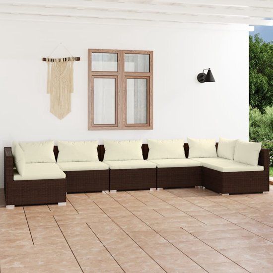 The Living Store Poly Rattan Tuinset - Modulair Design - Waterbestendig - Staal Frame - Comfortabele Kussens - Bruin - Cr&#232;me