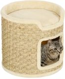 PawHut Kratztonne, 37 cm Hoch Katzentonne, Katzenhöhle mit Tür, Katzenhaus, Kratzbaum mit 2 Ebene, Katzenturm, Katzenbett aus Sisal, für Katze bis 5 kg, Khaki