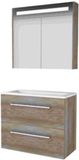 Basic-Line Premium 39 Badkamermeubelset - Ondiep - 80 x 39 cm - Met Grepen - 2 Lades - Acryl Wastafel - Zonder Kraangat - Spiegelkast met LED Verlichting - Scotch Oak