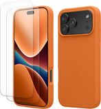 kwmobile coque avec 2x protecteurs d'écran pour Apple iPhone 18 Pro Max / iPhone 17 Pro Max – protecteur d'écran en verre trempé – chargement sans fil – orange fruité