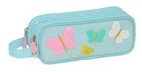 4260 Pennenetui met 2 vakken Moos Butterflies Licht Blauw 21 x 8 x 6 cm