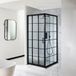 Barq Cabine de douche rectangulaire - Porte coulissante triple - Effet verrière noir - Avec receveur à effet texturé gris clair - 90 cm x 80 cm