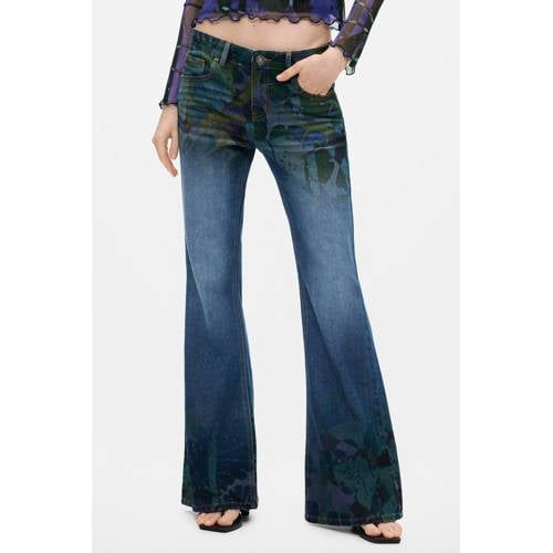 Desigual flared jeans met print - donkerblauw