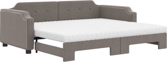 vidaXL Slaapbank met onderschuifbed en matrassen 90x200 cm stof taupe