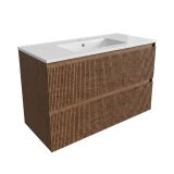 Saniclass meuble de salle de bain - 100x45x62cm - lavabo en céramique Vygo blanc - noyer mat pur
