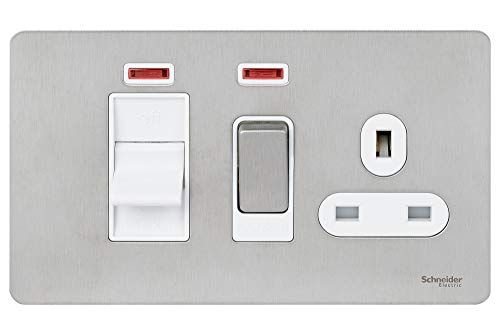 Schneider Electric - Aansluiteenheid met stopcontact en schroefloze platte paneel 45A DP - Roestvrij staal - Wit