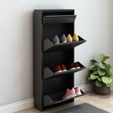 en.casa Schoenenkast Sokndal 4 kleppen zwart 118x50x15 cm
