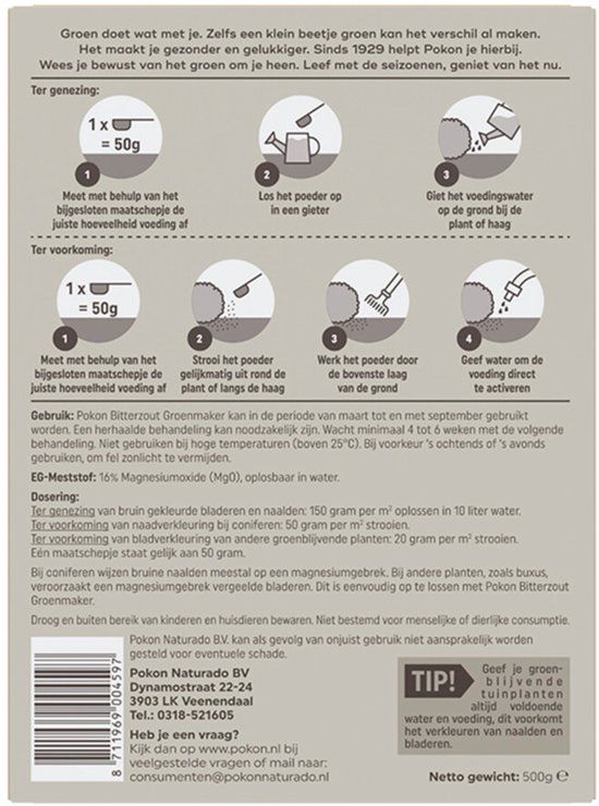 Pokon Bitterzout Groenmaker - 500gr - Planten hersteller - Voor Buxus of Conifeer