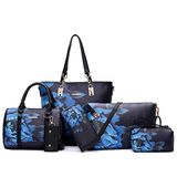 2E-youth Set van 6 handtassen en handtassen voor dames, 1D - Zwart en Blauw, Taille unique, Stijlvol