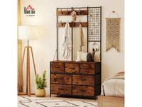 HOMCOM Meuble d'entrée 4 en 1, portemanteau, vestiaire avec 7 tiroirs en tissu et 14 crochets, 100 x 30 x 183 cm, brun rustique