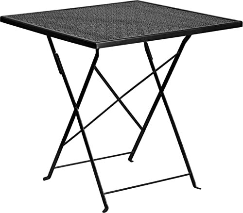 Flash Furniture Flash Meubilair 28'' Vierkant Binnen-Outdoor Staal Opvouwbare Patio Tafel hedendaags 28" Zwart