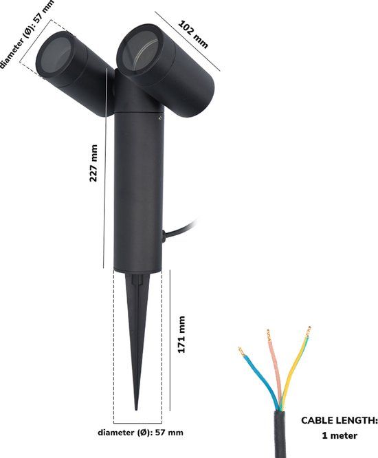 HOFTRONIC Pinero Dubbel LED Prikspot - Zwart - GU10 - 8 Watt - 6500K Daglicht Wit - IP65