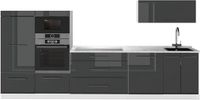 Vicco Complete keukeneenheid Fame-Line, Antraciet Hoogglans/Wit, 340 cm, WB Marmer