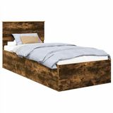 vidaXL Bedframe met hoofdeinde Rook Eiken 75 x 190 cm Bewerkt hout